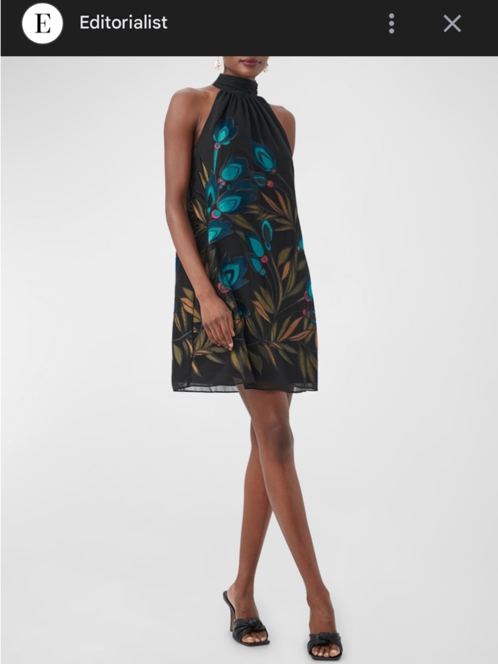 Trina Turk Black Embroidered Floral Halter Dress